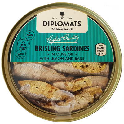 Diplomats Brisling Sardines With Lemon & Basil 160g