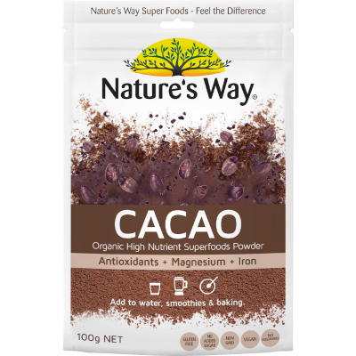 Nature's Way Cacao Organic High Nutrient Superfoods Powder 100g