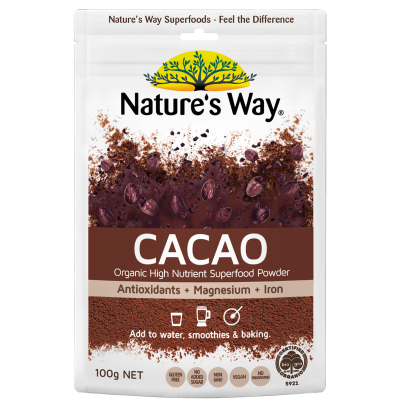 Nature's Way Cacao Organic High Nutrient Super Food Powder 100g