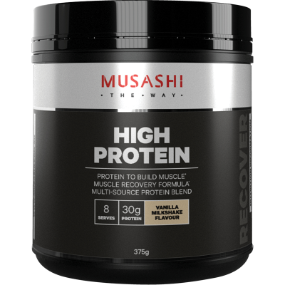 Musashi High Protein Vanilla Milkshake Flavour Muscle Recovery Powder 375g