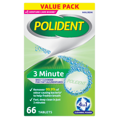 Polident 3 Minute Daily Cleanser For Partials & Dentures 66pk