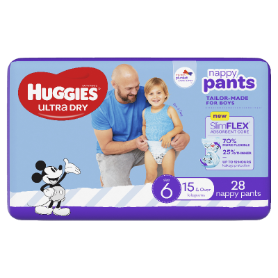 Huggies Ultra Dry Nappy Pants Boys Size 6 15kg+ 28pk