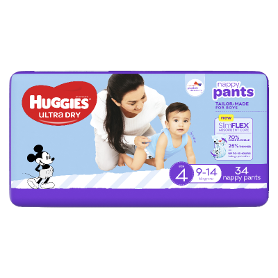 Huggies Ultra Dry Nappy Pants Boys Size 4  9-14kg 34pk