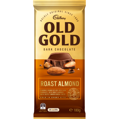 Cadbury Old Gold Roast Almond Dark Chocolate Block 180g