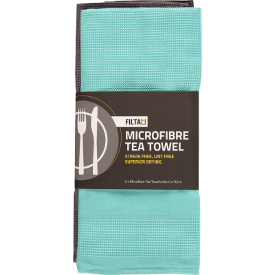 Filta Microfibre Tea Towel Sky & Grey 2pk