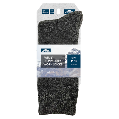 North Head Men's Heavy Duty Work Socks Size 11-13 2pk