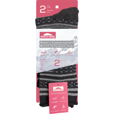 North Head Womens Premium Extreme Warmth Perfomance Socks Size 6-10 2pk