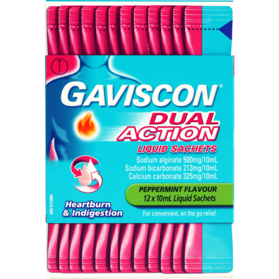 Gaviscon Dual Action Heartburn & Indigestion Relief Peppermint Liquid Sachets 12 x 10ml