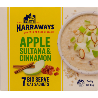 Harraways Apple Sultana & Cinnamon Big Serve Oat Sachets 7 x 45g