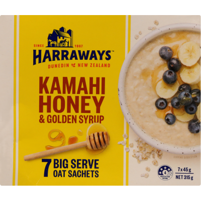 Harraways Kamahi Honey & Golden Syrup Big Serve Oat Sachets 7 x 45g