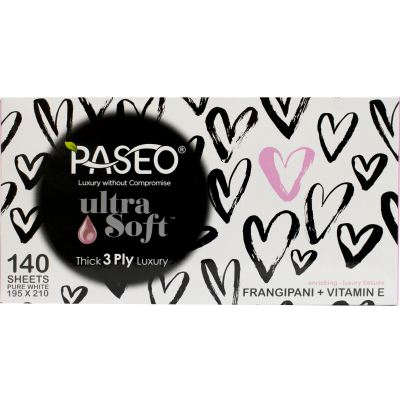 Paseo Ultra Soft Frangipani + Vitamin E 3 Ply Pure White Tissues 140pk