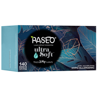 Paseo Ultra Soft Hypo Allergenic 3 Ply Gentle Pure White Tissues 140pk