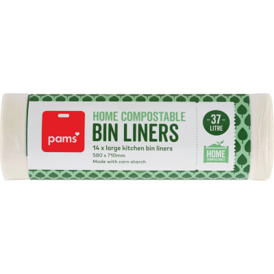 Pams Home Compostable Large Kitchen Bin Liners 580 X 710mm 14pk