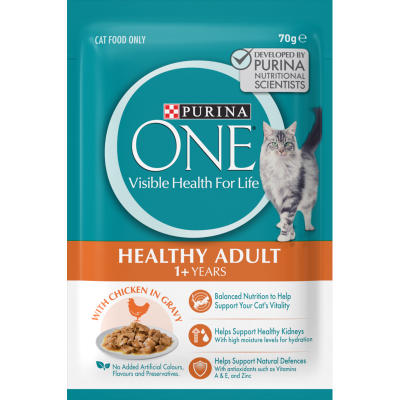 Purina ONE Chicken In Gravy Healthy Adult 1+ Years Cat Food 70g