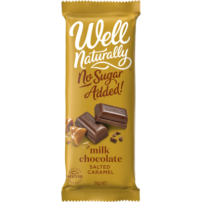 Well Naturally No Sugar Added Salted Caramel Milk Chocolate Block 90g