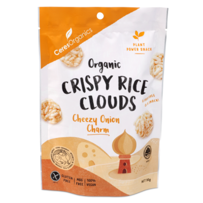 Ceres Organics Cheezy Onion Charm Crispy Rice Clouds 50g