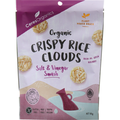 Ceres Organics Salt & Vinegar Smash Crispy Rice Clouds 50g