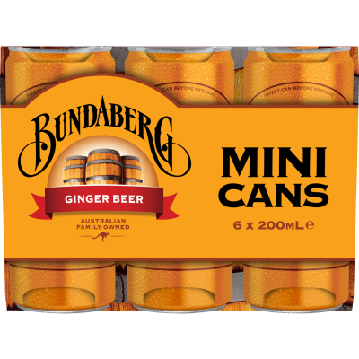 Bundaberg Ginger Beer Mini Cans 6 x 200ml