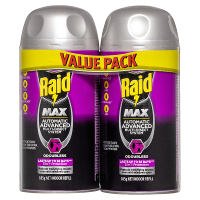 Raid Max Odourless Automatic Advanced Multi Insect System Indoor Refill Value Pack 370g