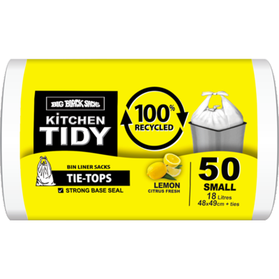 Big Black Sacks Kitchen Tidy Liners Tie Tops Lemon Citrus Fresh Small 48 x 49cm 18 Litres 50pk