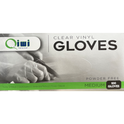Qiwi Vinyl Clear Powder Free Disposable Gloves Medium 100pk