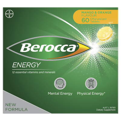 Berocca Energy Mango & Orange Flavour Effervescent Tablets 60pk