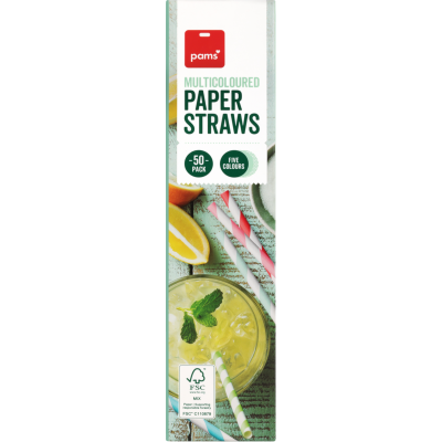 Pams Multicoloured Paper Straws 50pk