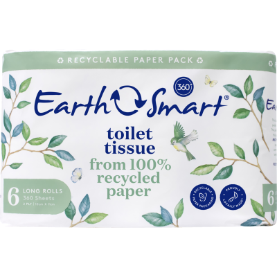 Earthsmart Recycled 2ply Long Toilet Rolls 6 x 360 sheets