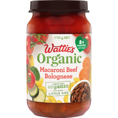 Wattie's Organic Macaroni Beef Bolognese 8+ Months Soft Lumps 170g