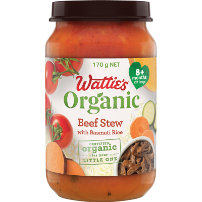 Wattie's Organic Beef Stew With Basmati Rice 8+ Months Soft Lumps 170g