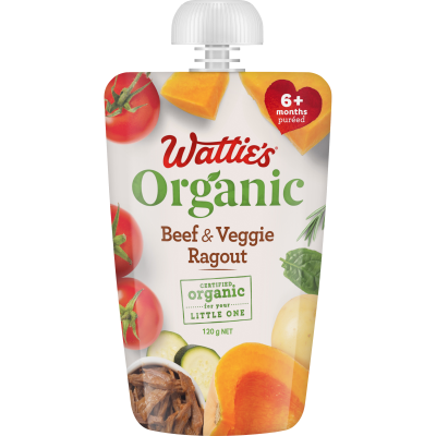 Wattie's Organic Beef & Veggie Ragout 6+ Months Pureed 120g