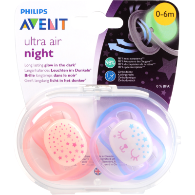 Philips Avent Soother Ultra Air Night 0-6m 2pk