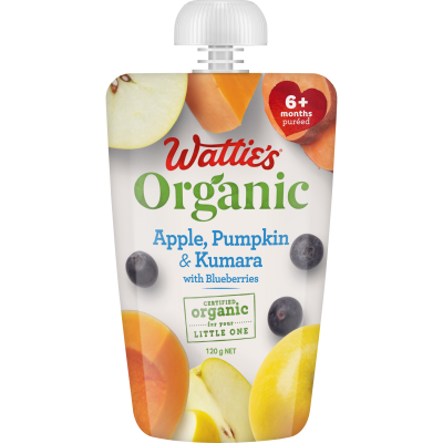 Wattie's Organic Apple Pumpkin & Kumara With Blueberries 6+ Months Pureed 120g