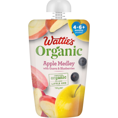 Wattie's Organic Apple Medley With Guava & Blueberries 4-6+ Months Pureed 120g