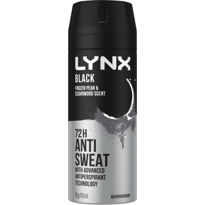 Lynx Black Frozen Pear & Cedarwood Scent 72hr Deodorant Antiperspirant Bodyspray 165ml