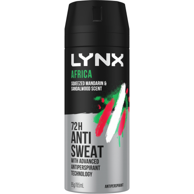 Lynx Africa Squeezed Mandarin & Sandalwood 72hr Deodorant Antiperspirant Bodyspray 165ml