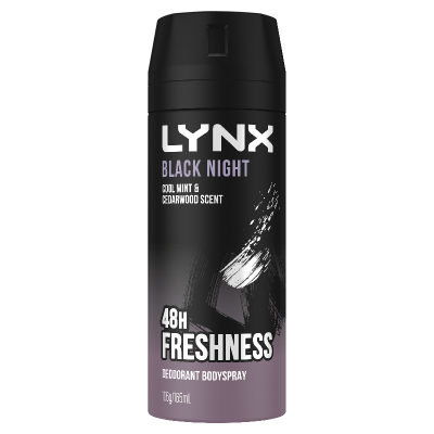 Lynx Black Night Cool Mint & Cedarwood Scent 48hr Deodorant Bodyspray 165ml