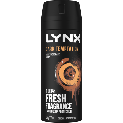 Lynx Dark Temptation Dark Chocolate Scent 48hr Deodorant Antiperspirant Bodyspray 165ml