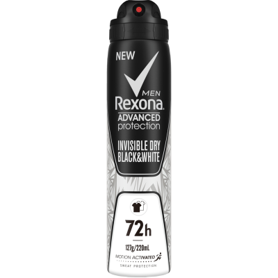 Rexona Men Advanced Protection Invisible Dry Black & White 72Hr Antiperspirant 220ml