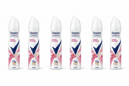 Rexona deodorant spray bottle with floral design on a white background