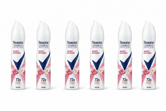 Rexona deodorant spray bottle with floral design on a white background