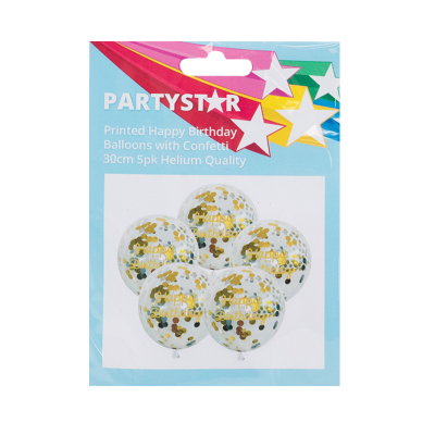 Korbond Partystar Printed Happy Birthday Balloons With Confetti ea