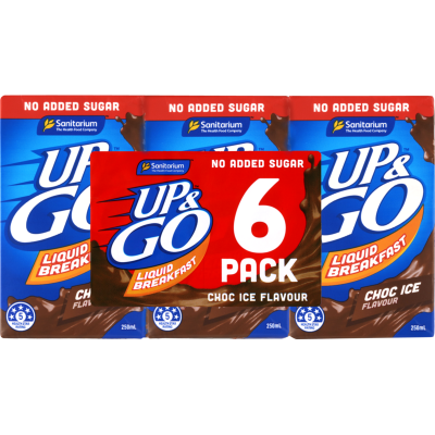 Sanitarium Up & Go No Added Sugar Choc Ice Flavour Liquid Breakfast 6 x 250ml