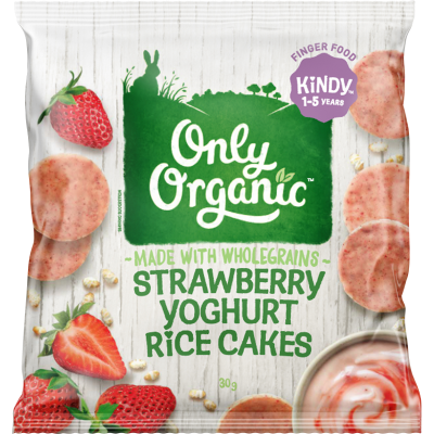 Only Organic Kindy Strawberry Yoghurt Rice Cakes 1-5 Years 30g