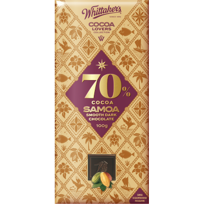 Whittaker's Cocoa Lovers Collection 70% Samoa Dark Chocolate Block 100g