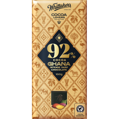 Whittaker's Cocoa Lovers Collection 92% Ghana Dark Chocolate Block 100g