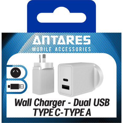 Antares Type C & A Dual USB 3.6A Wall Charger 1pk