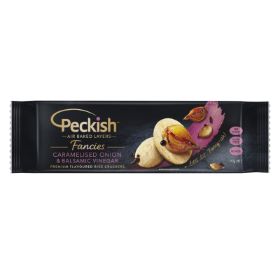 Peckish Fancies Caramelised Onion & Balsamic Vinegar Premium Flavoured Rice Crackers 90g