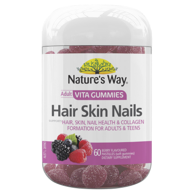 Nature's Way Hair Skin Nails Berry Flavoured Adult Vita Gummies 60pk