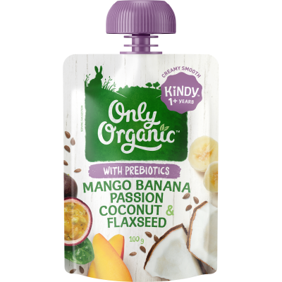 Only Organic Mango Banana Passion Coconut Flaxseed Kindy 1+ Years 100g